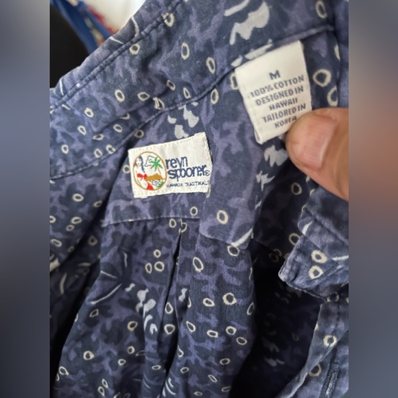 PreOwned Reyn Spooner Hawaiian Print Blue Men's Medium 3/4 Button - Picture 4 of 4